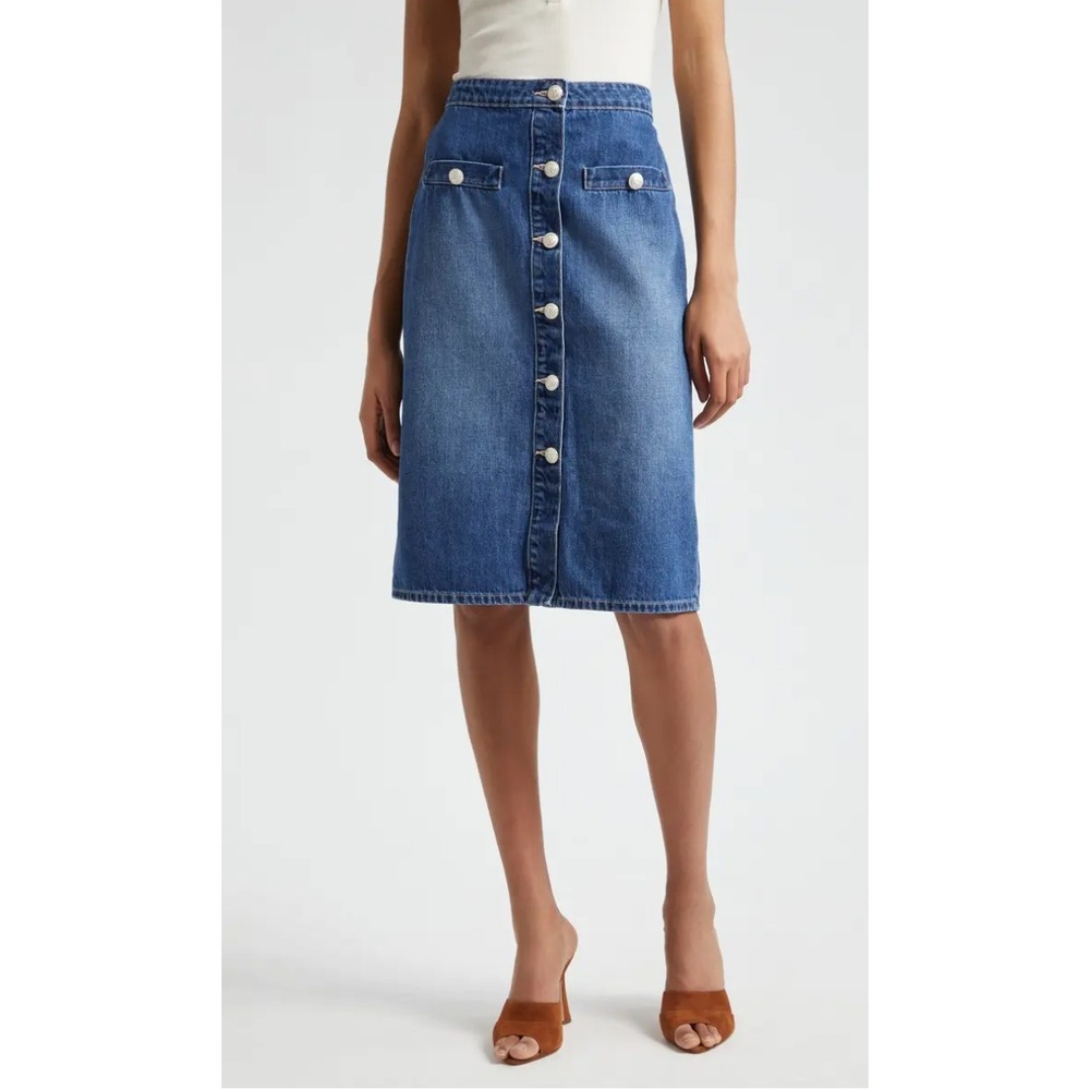 L'AGENCE Landry Denim Button Front Skirt Verdugo  Size 27 Parisian Preppy - Picture 2 of 5